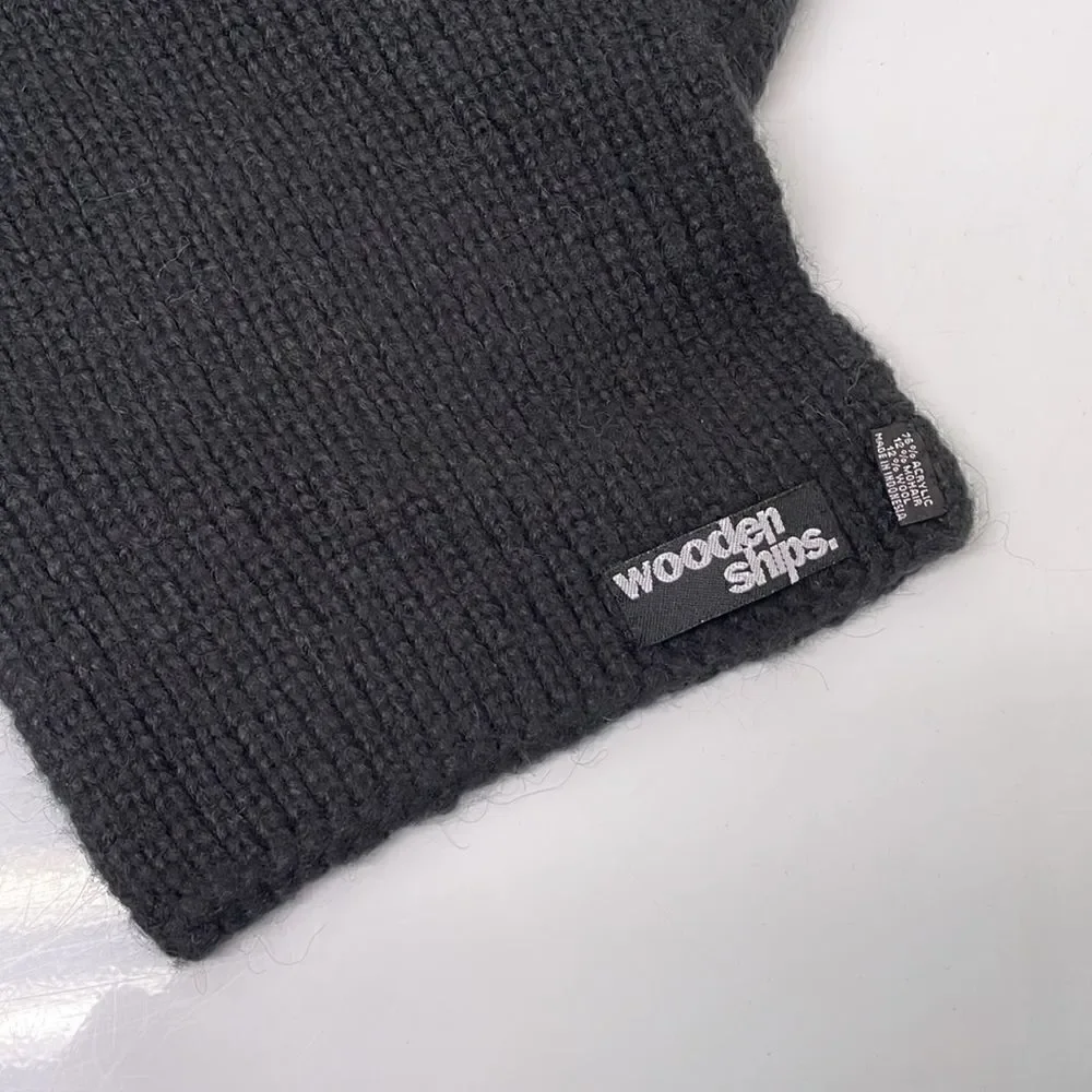 Black Knit Scarf with Flower Appliqué